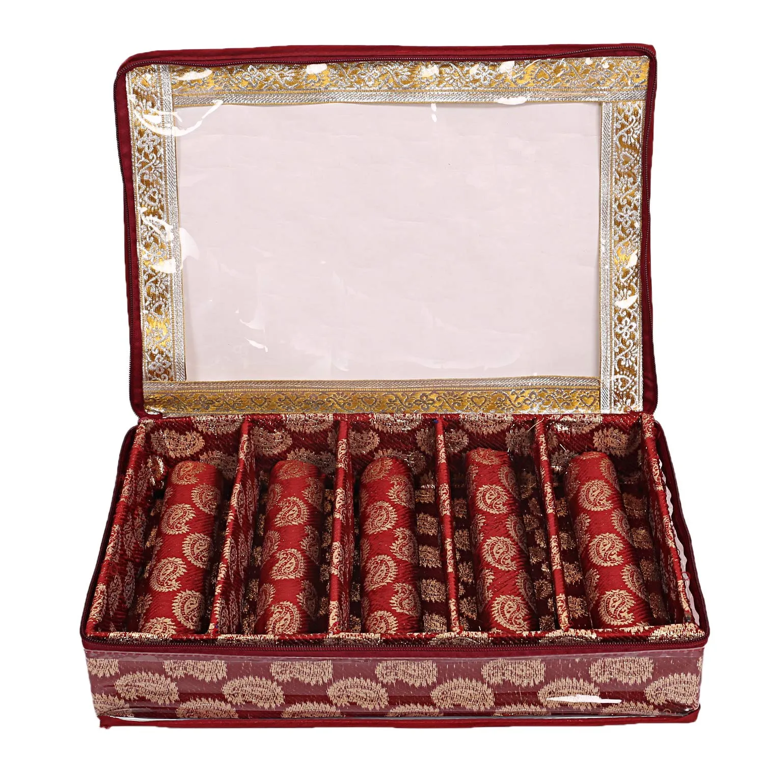 Kuber Industries Brocade Hardboard 5 Rod Bangle Box (Maroon)