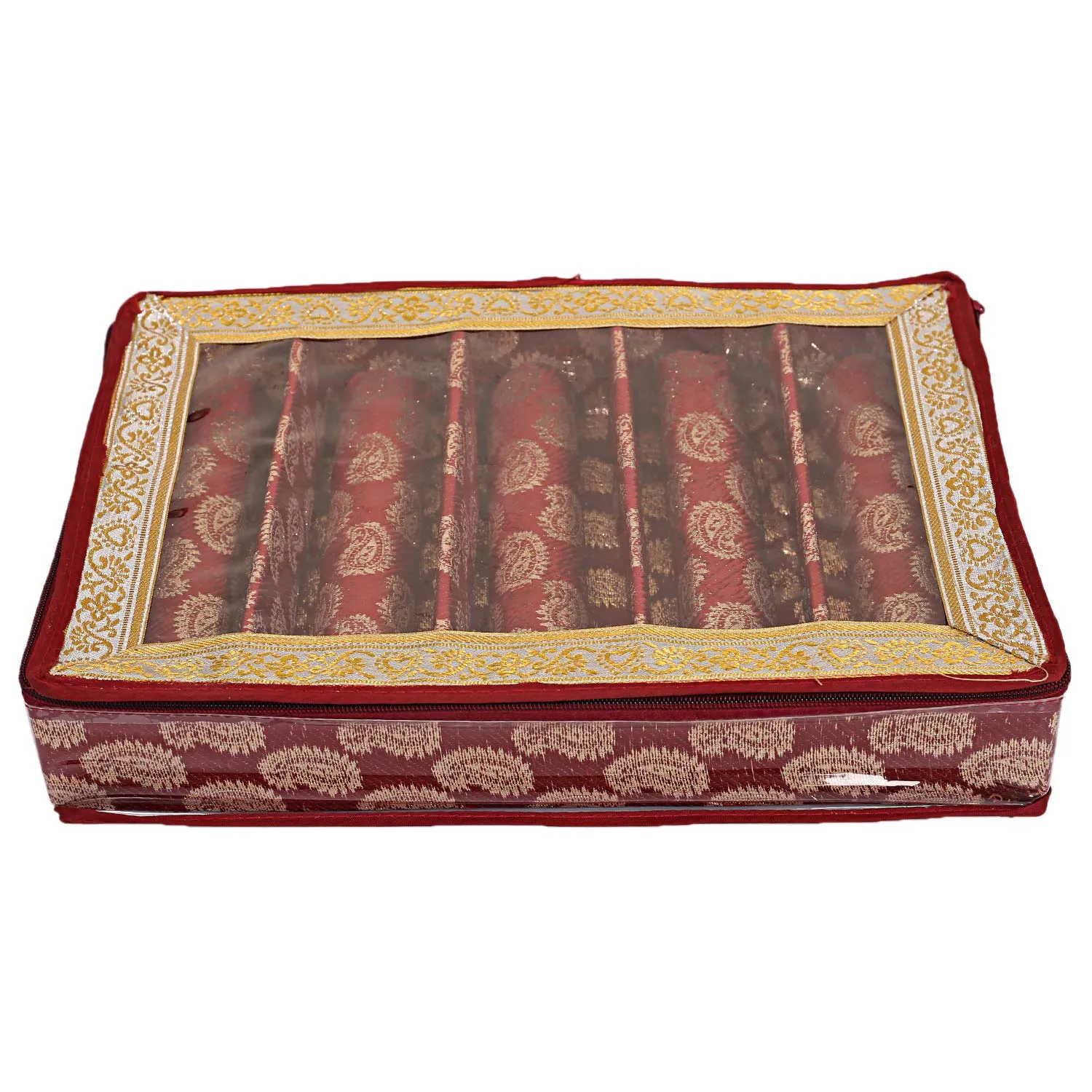 Kuber Industries Brocade Hardboard 5 Rod Bangle Box (Maroon)