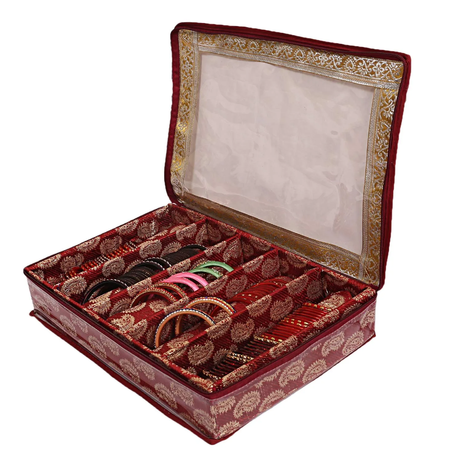 Kuber Industries Brocade Hardboard 5 Rod Bangle Box (Maroon)