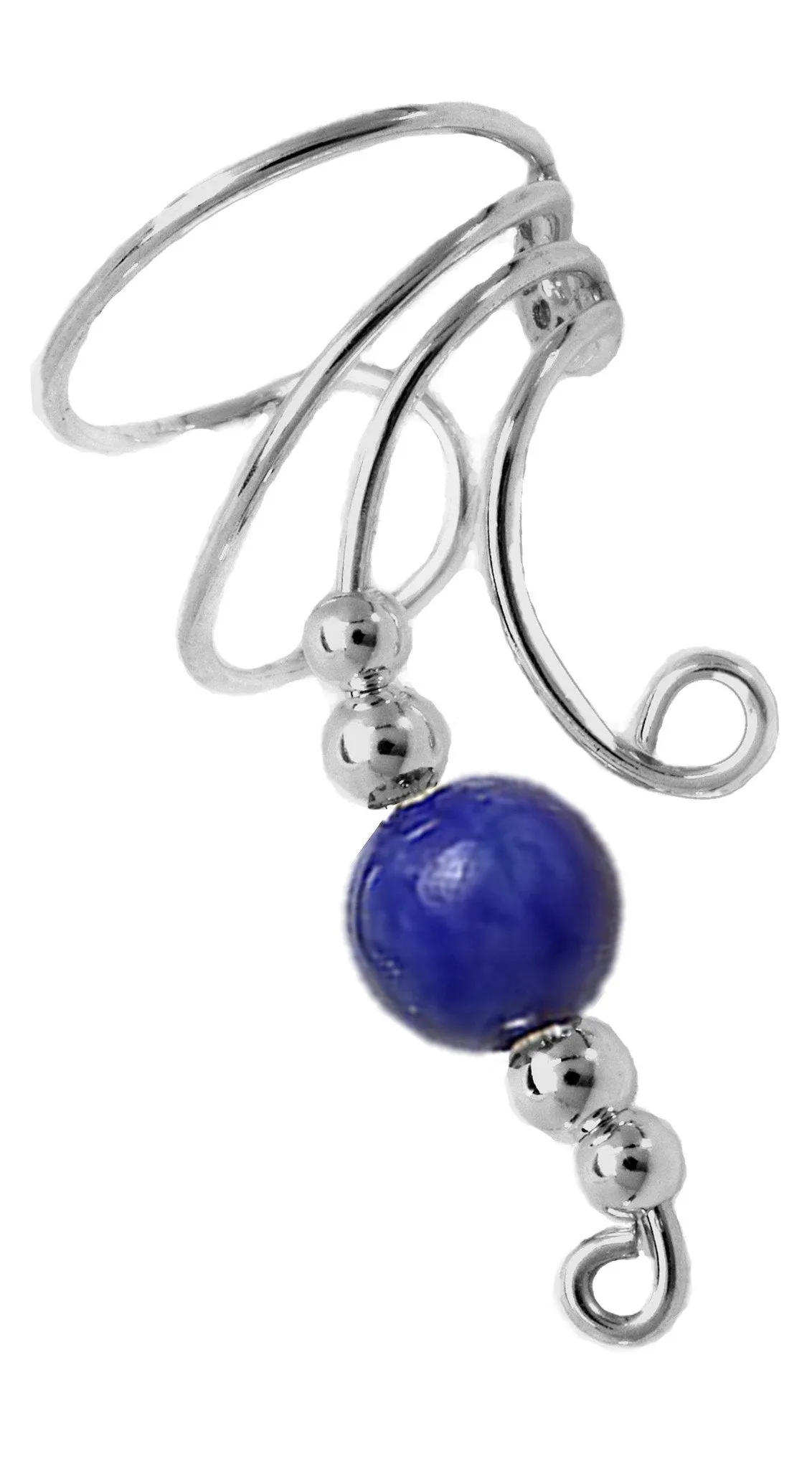 Lapis GemBall on Long Swirl Wave Curly Wave Ear Cuff