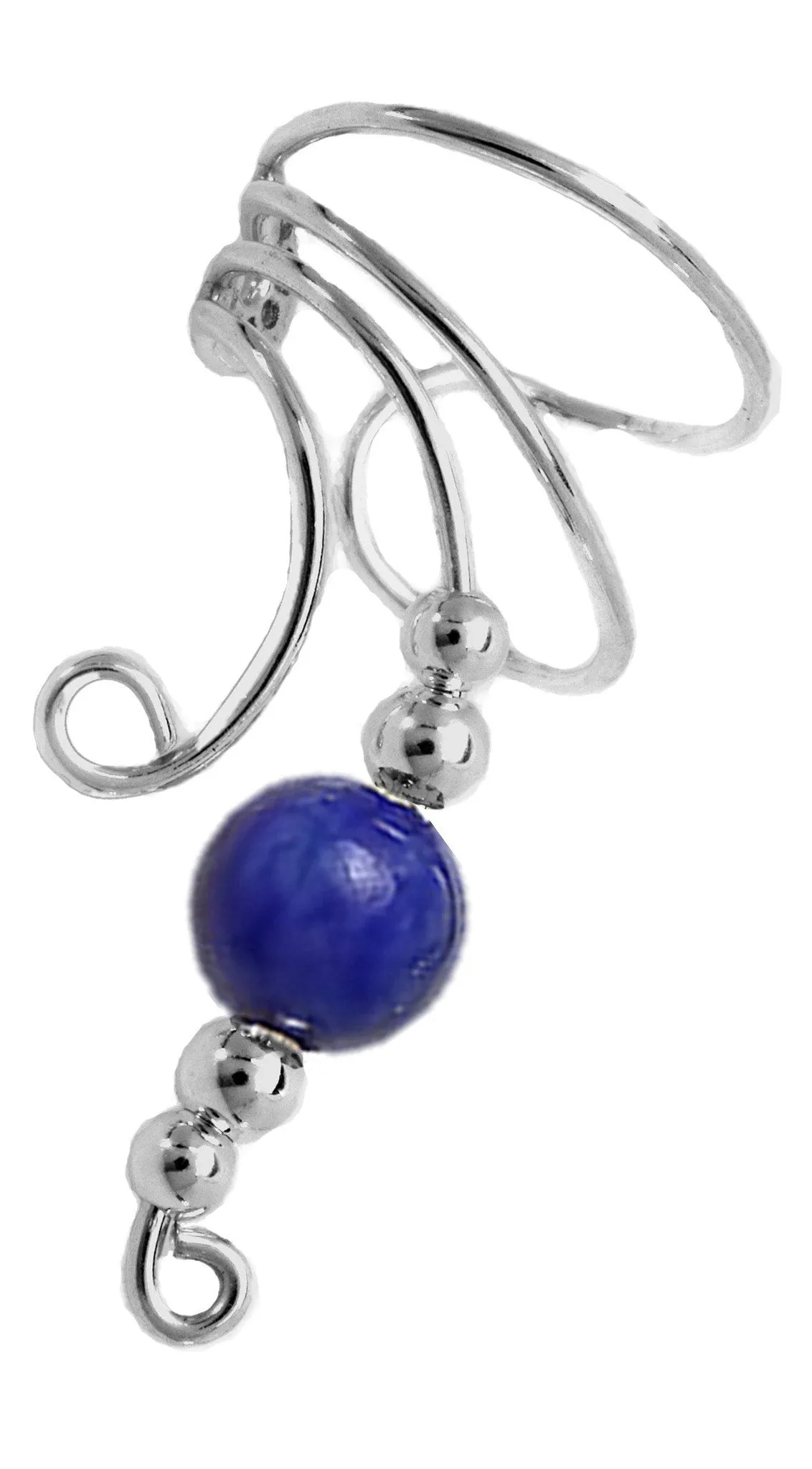 Lapis GemBall on Long Swirl Wave Curly Wave Ear Cuff