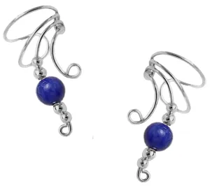 Lapis GemBall on Long Swirl Wave Curly Wave Ear Cuff