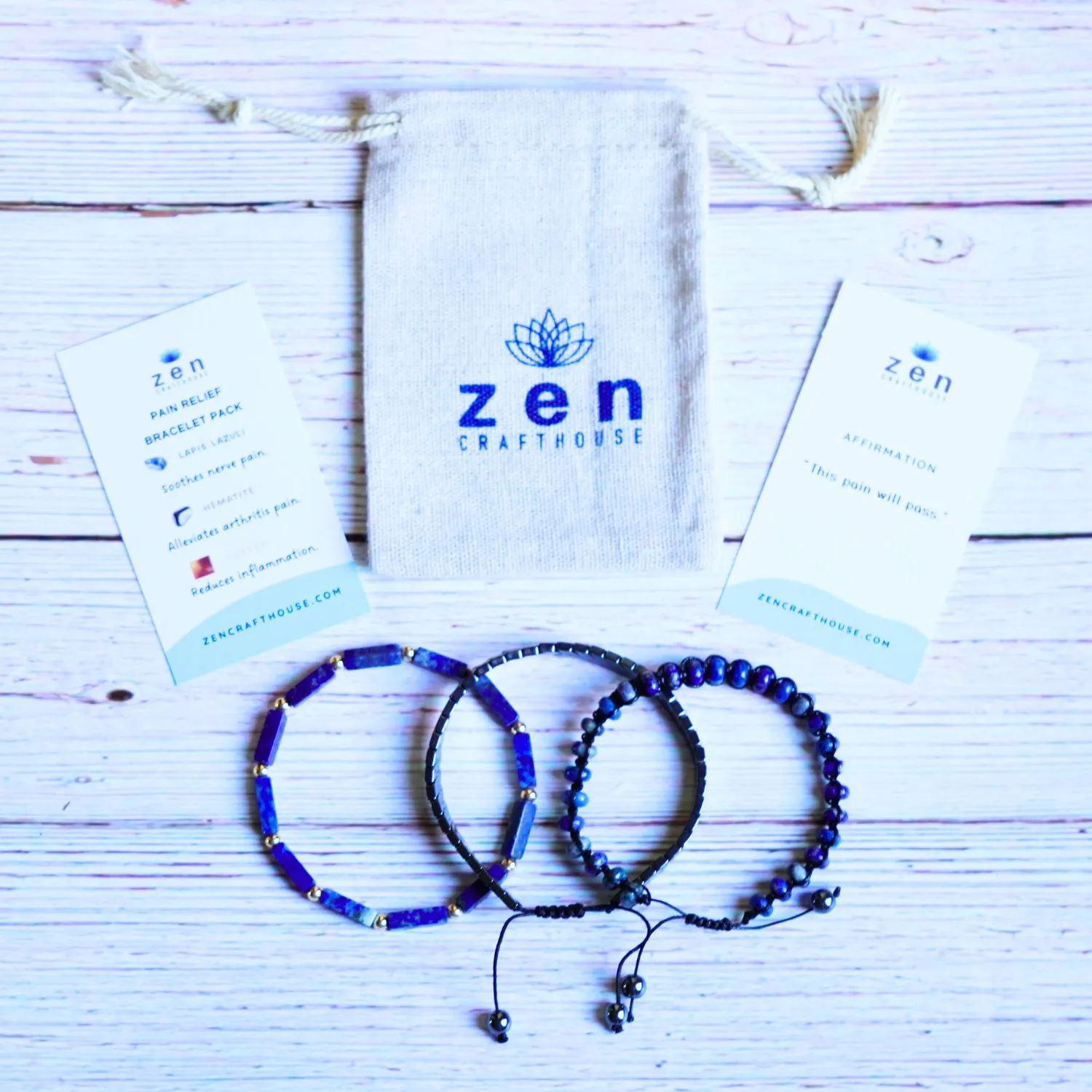 Lapis Lazuli & Hematite Pain Relief Bracelet Pack (Set Of 3)