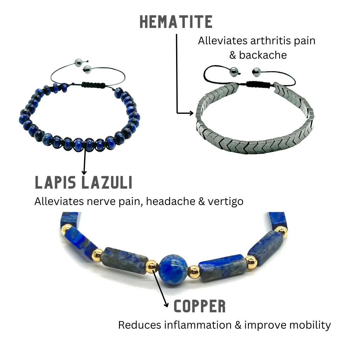 Lapis Lazuli & Hematite Pain Relief Bracelet Pack (Set Of 3)
