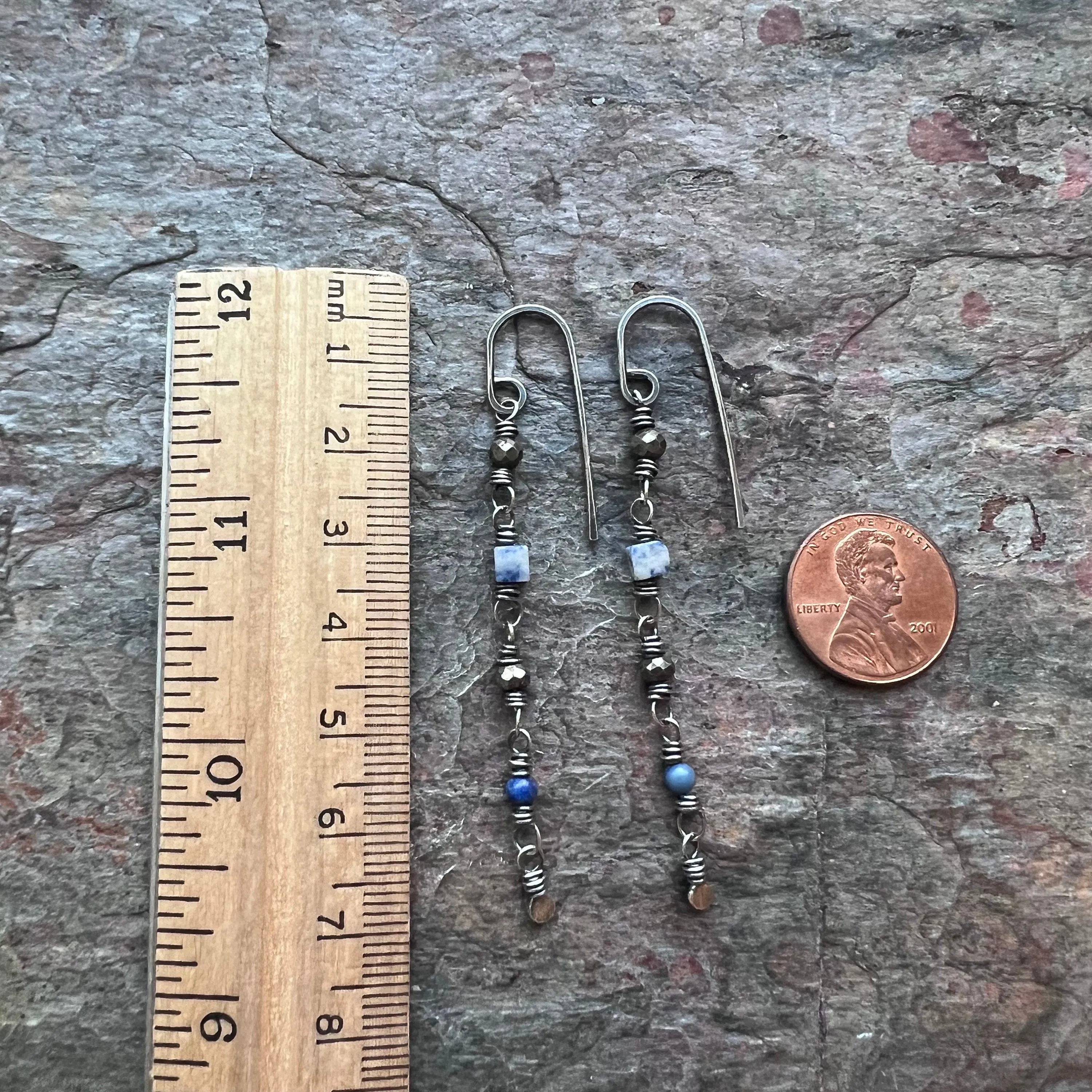 Lapis Lazuli and Pyrite Sterling Silver Earrings - Genuine Lapis Lazuli and Pyrite on Handformed Sterling Silver Earwires