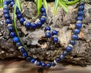 Lapis Lazuli beads Beaded Necklace, Earrings and Bracelet.