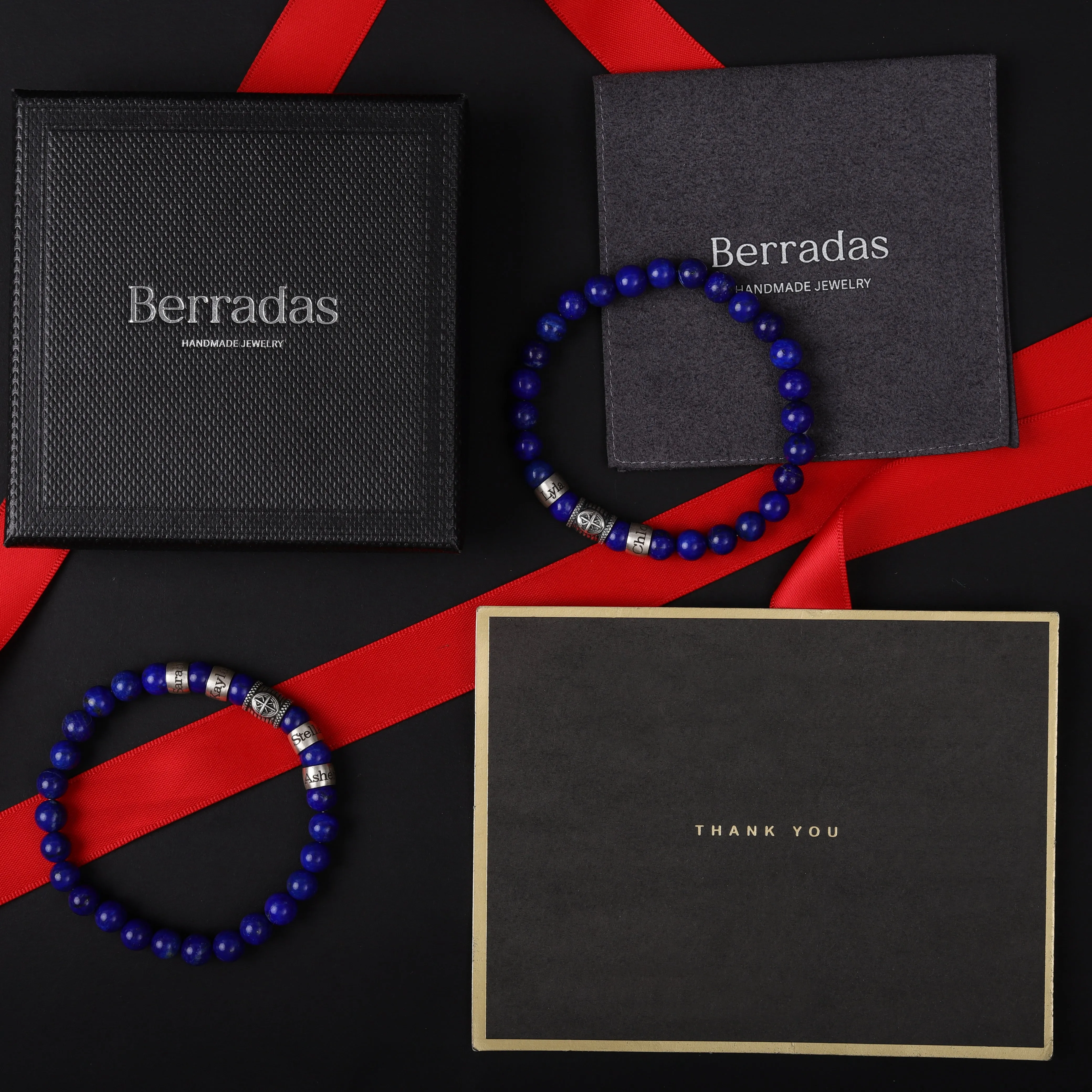 Lapis Lazuli Bracelet with Custom Names and Cross