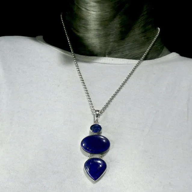 Lapis Lazuli Pendant with faceted Blue Kyanite, 925 Silver s1