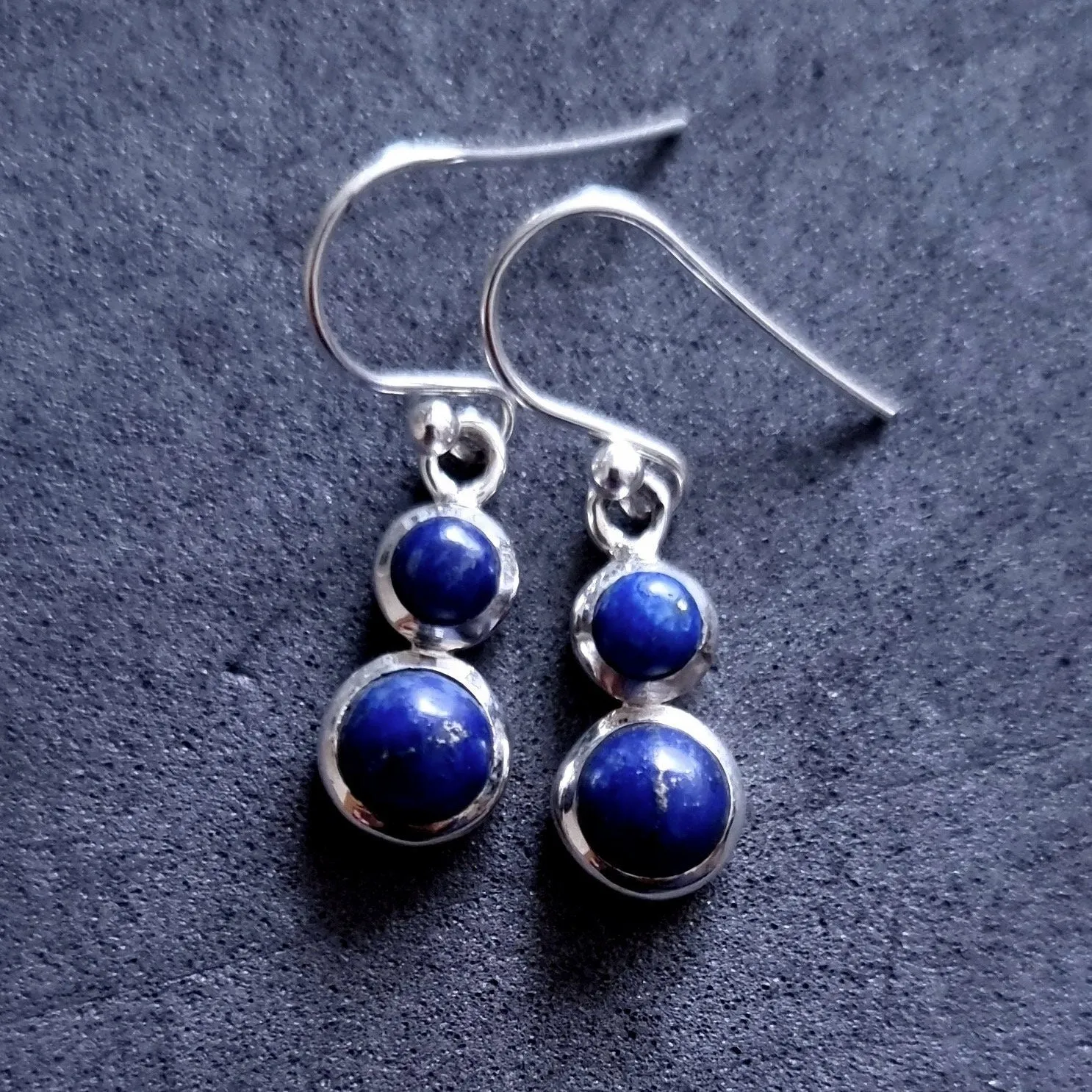 Lapis Lazuli Round Two Stone 925 Sterling Silver Earrings, E55LL