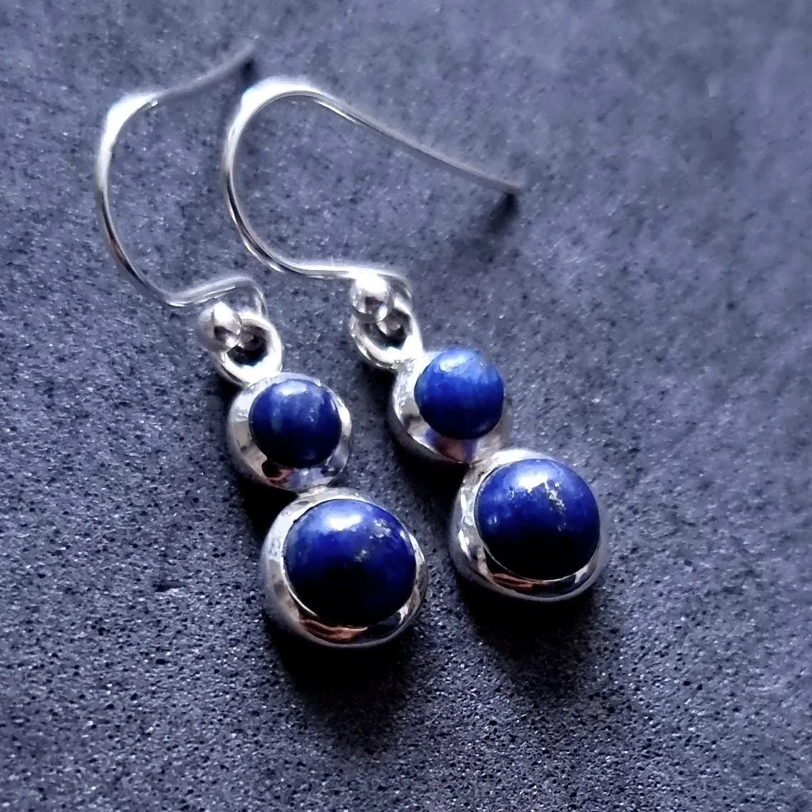 Lapis Lazuli Round Two Stone 925 Sterling Silver Earrings, E55LL