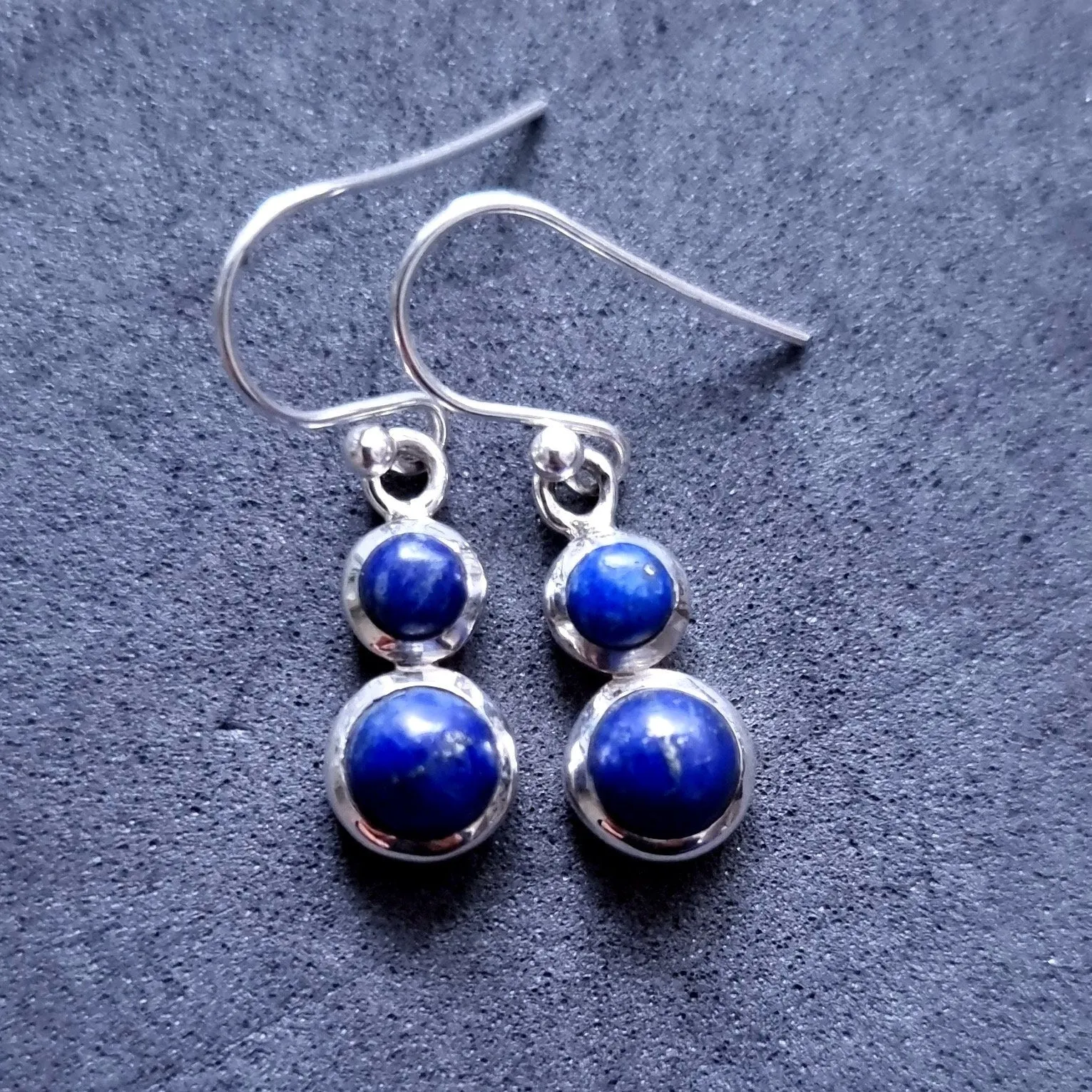 Lapis Lazuli Round Two Stone 925 Sterling Silver Earrings, E55LL