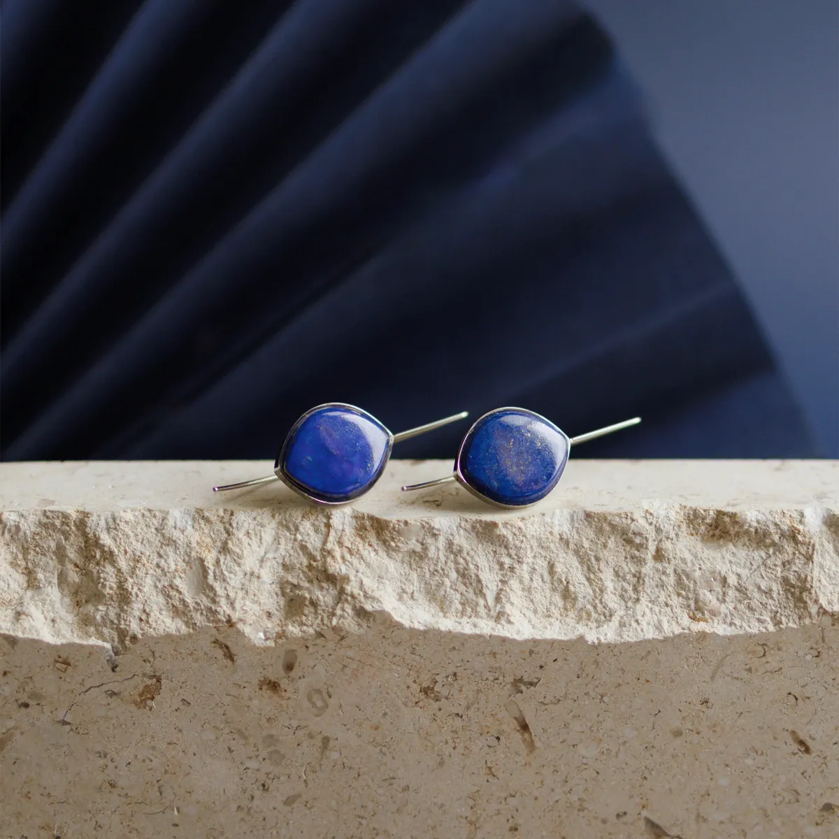 Lapis Lazuli Stone Earrings (Curved)