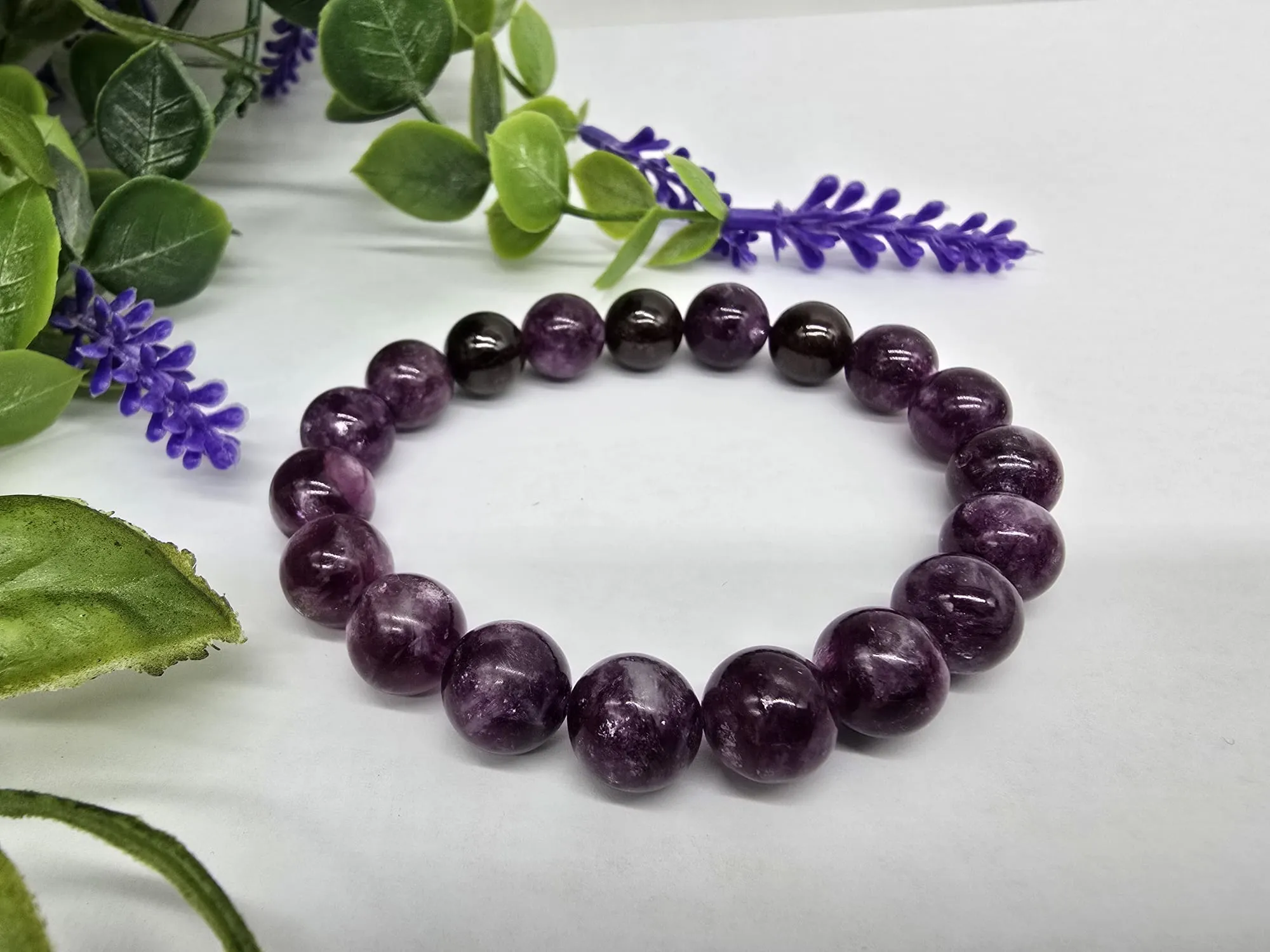 Lepidolite with Garnet AAA Grade 10mm beads bracelet 