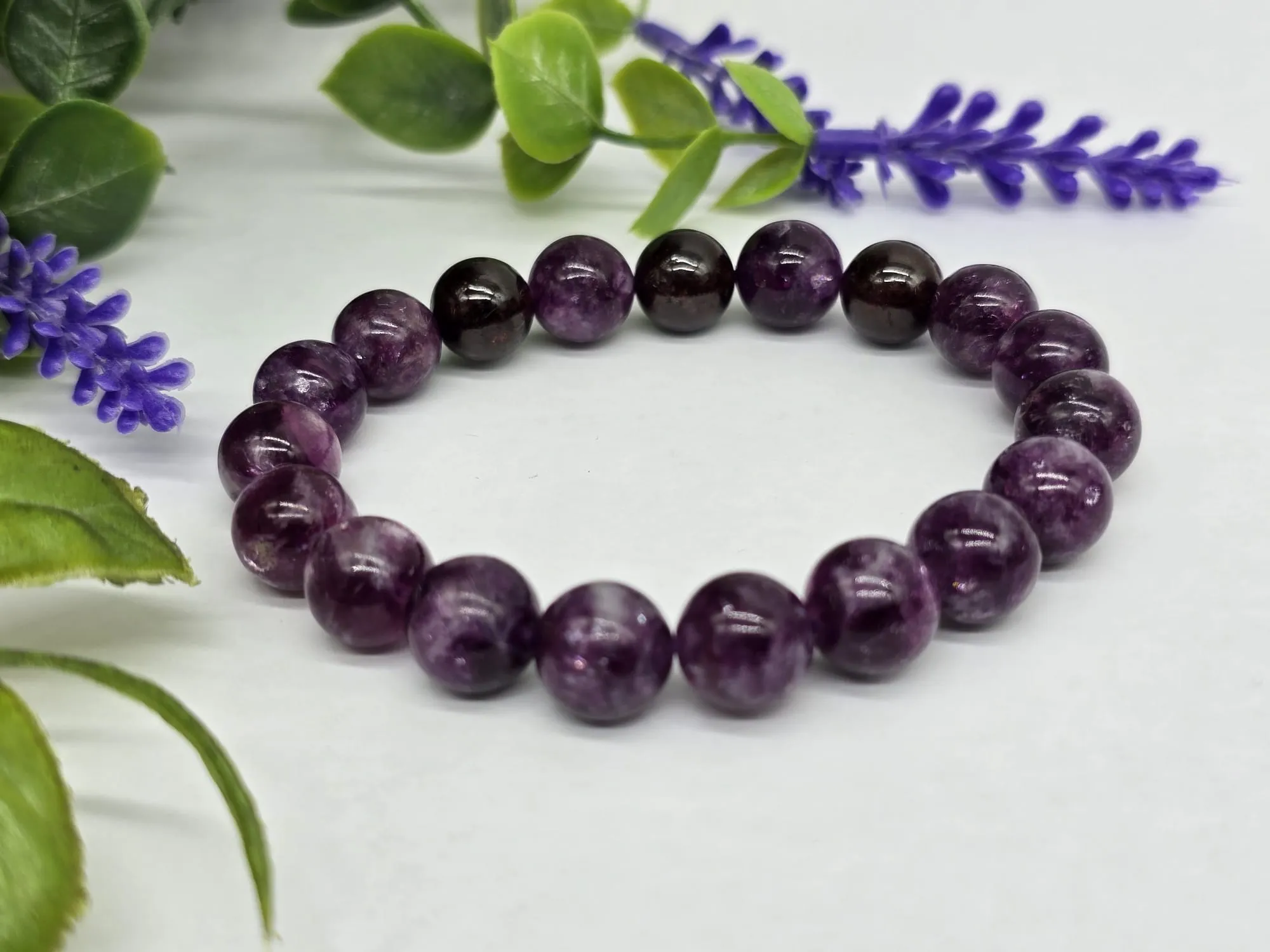 Lepidolite with Garnet AAA Grade 10mm beads bracelet 