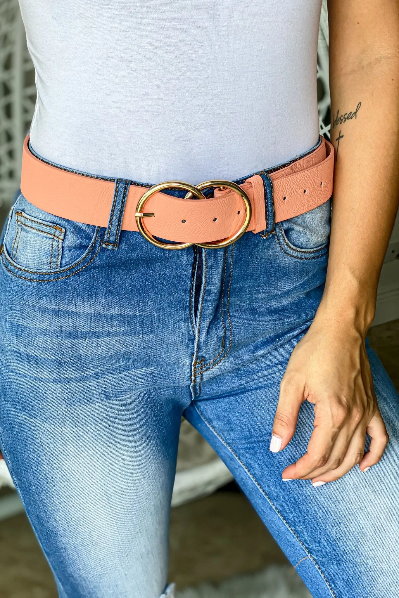 Light Coral Belt with Gold Buckle