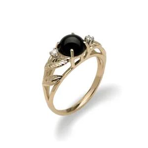 Maile Black Coral Ring in Gold with Diamonds - 7mm