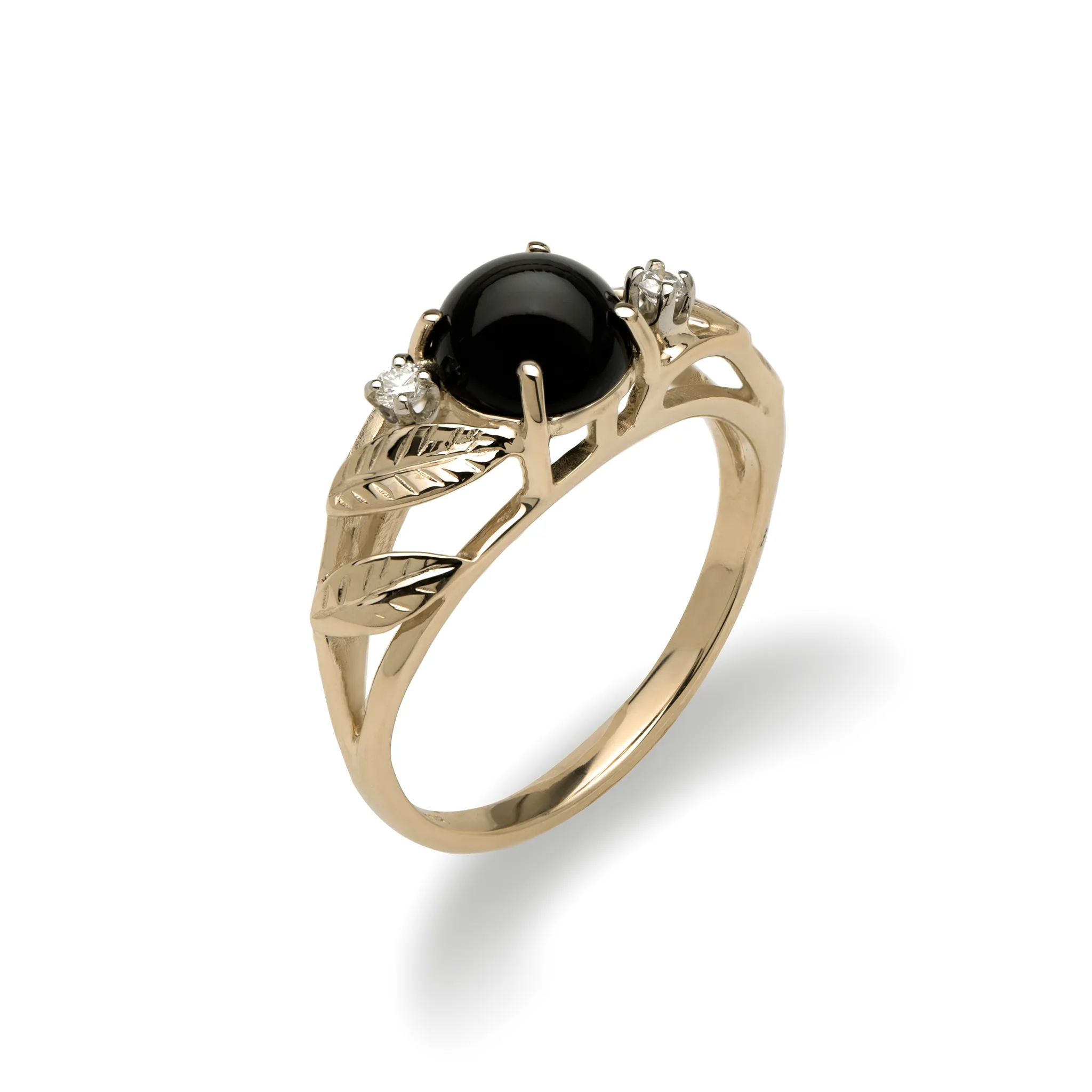 Maile Black Coral Ring in Gold with Diamonds - 7mm