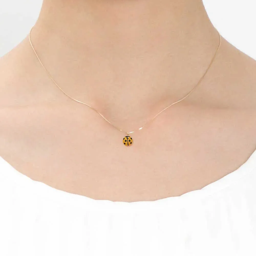 Maki-e Urushi Lacquer Pendant Necklace - White South Sea Pearl Shell / Ladybug / Black -, Traditional Japanese Urushi Lacquer Jewelry