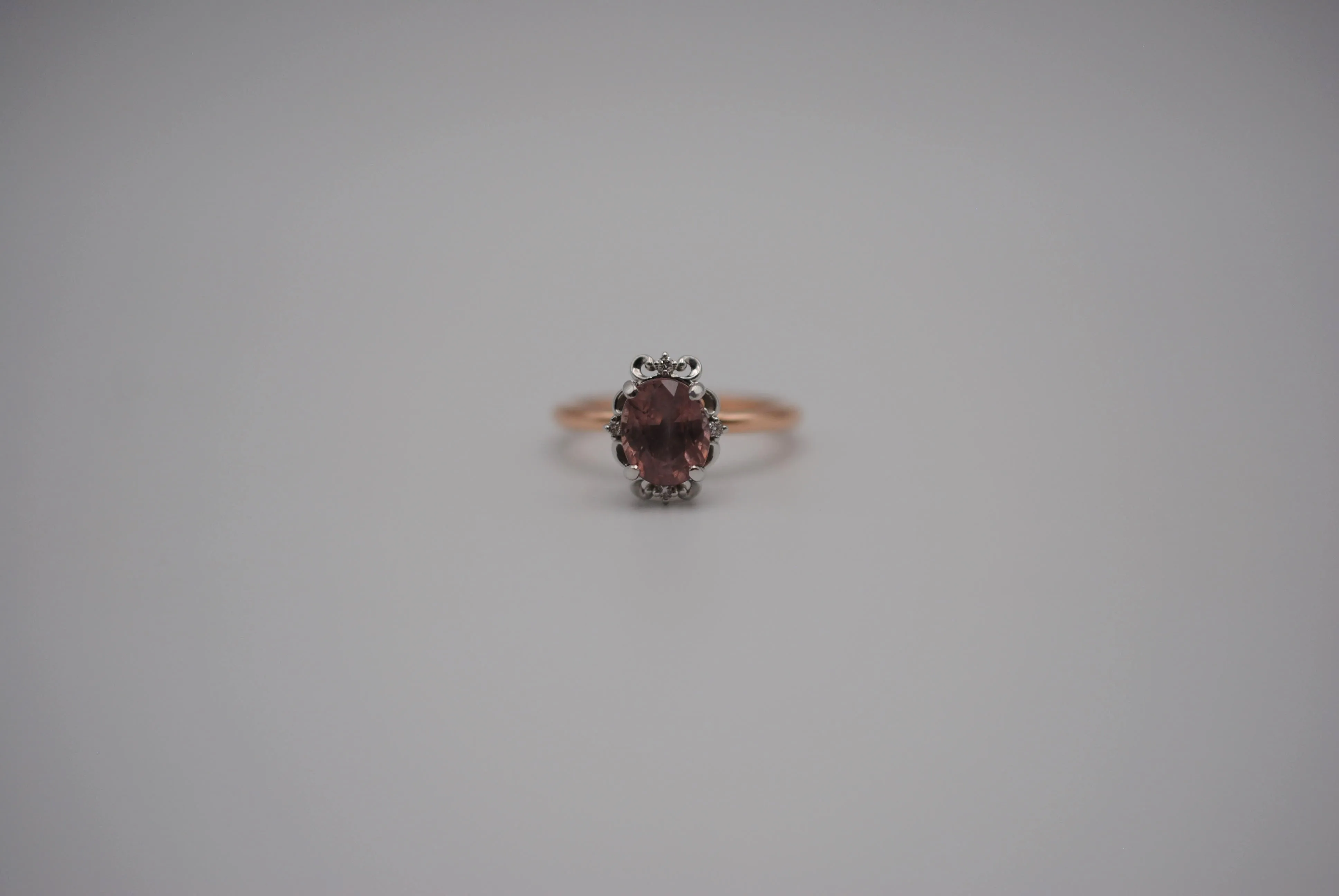 Malaia Garnet Ring: Oval Cut, Rose Gold Fill Band, White Gold Vintage Diamond Setting