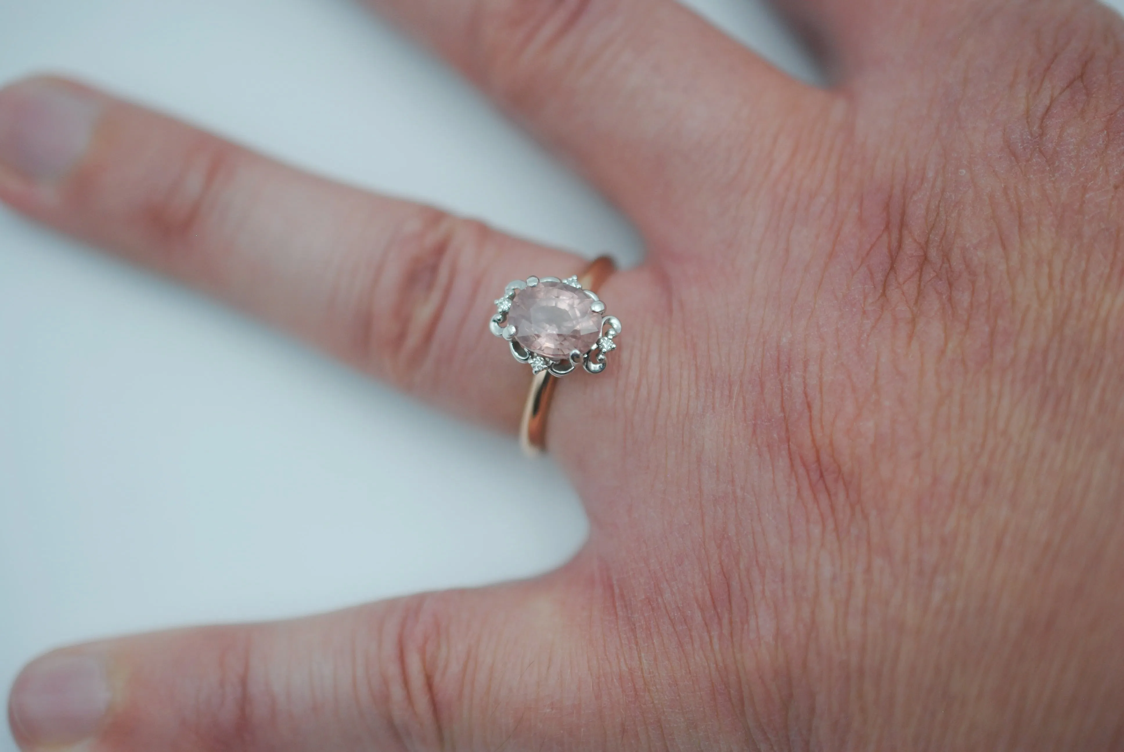 Malaia Garnet Ring: Oval Cut, Rose Gold Fill Band, White Gold Vintage Diamond Setting