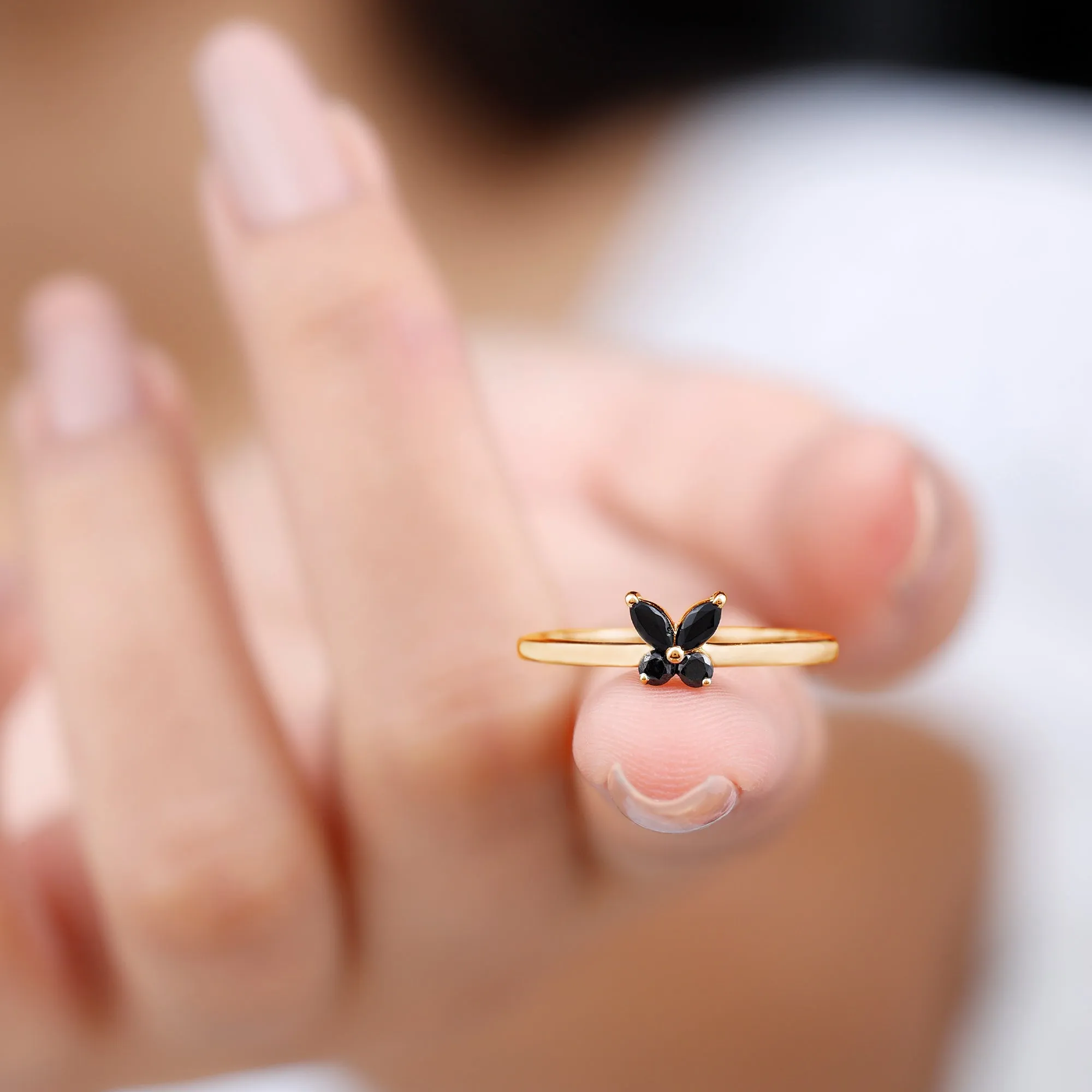 Marquise and Round Black Onyx Butterfly Promise Ring
