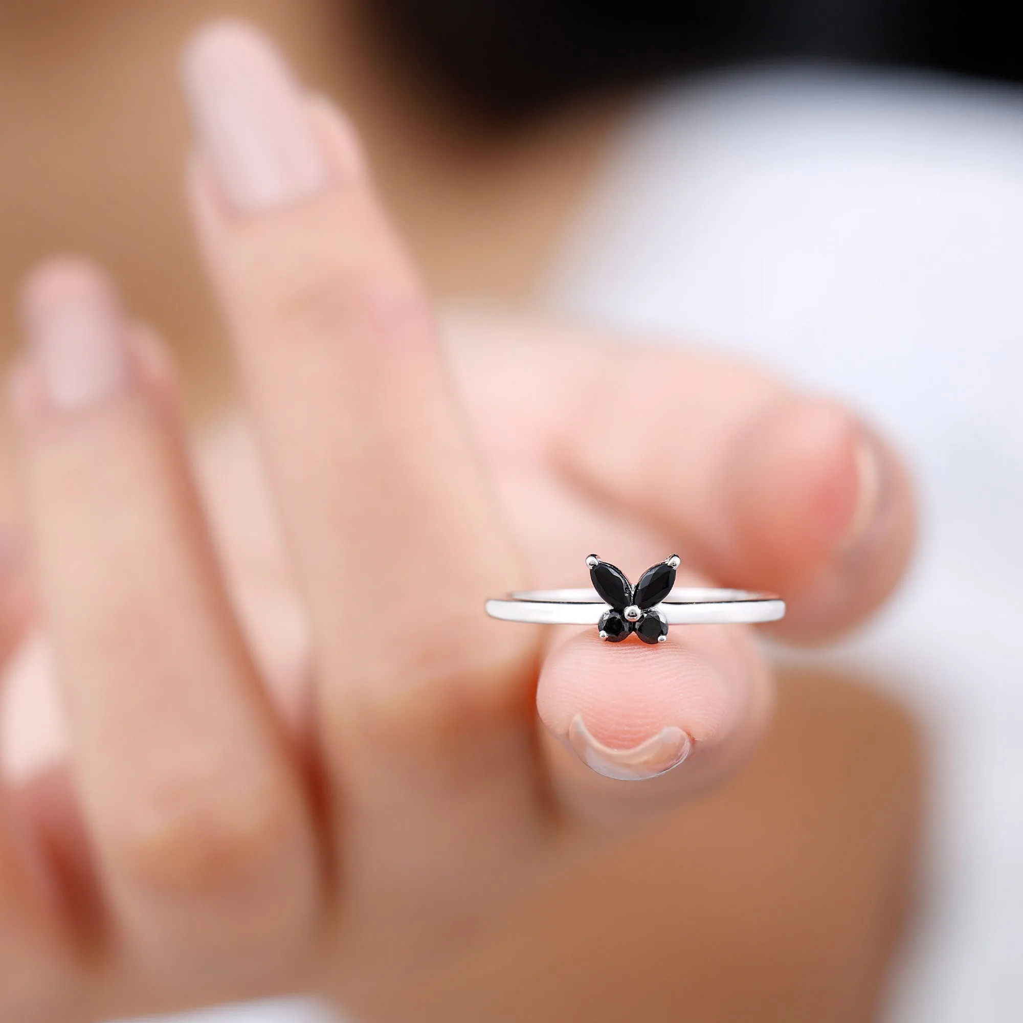 Marquise and Round Black Onyx Butterfly Promise Ring