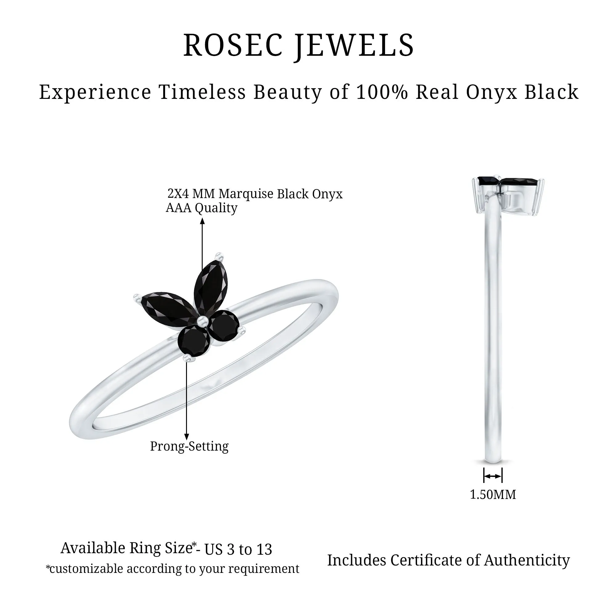 Marquise and Round Black Onyx Butterfly Promise Ring