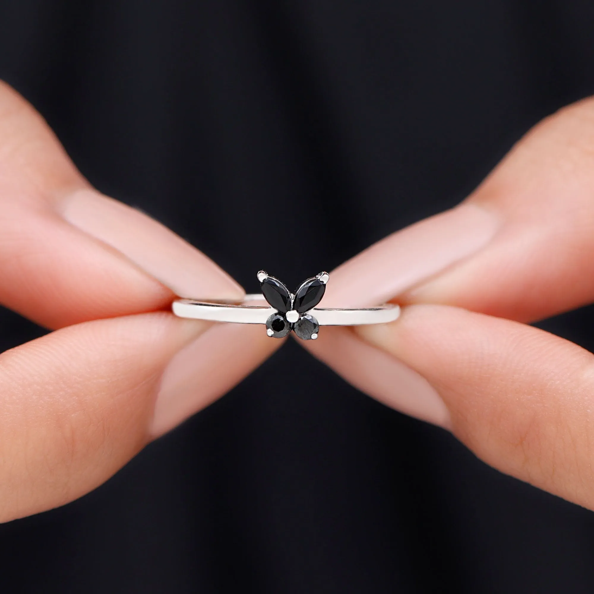 Marquise and Round Black Onyx Butterfly Promise Ring