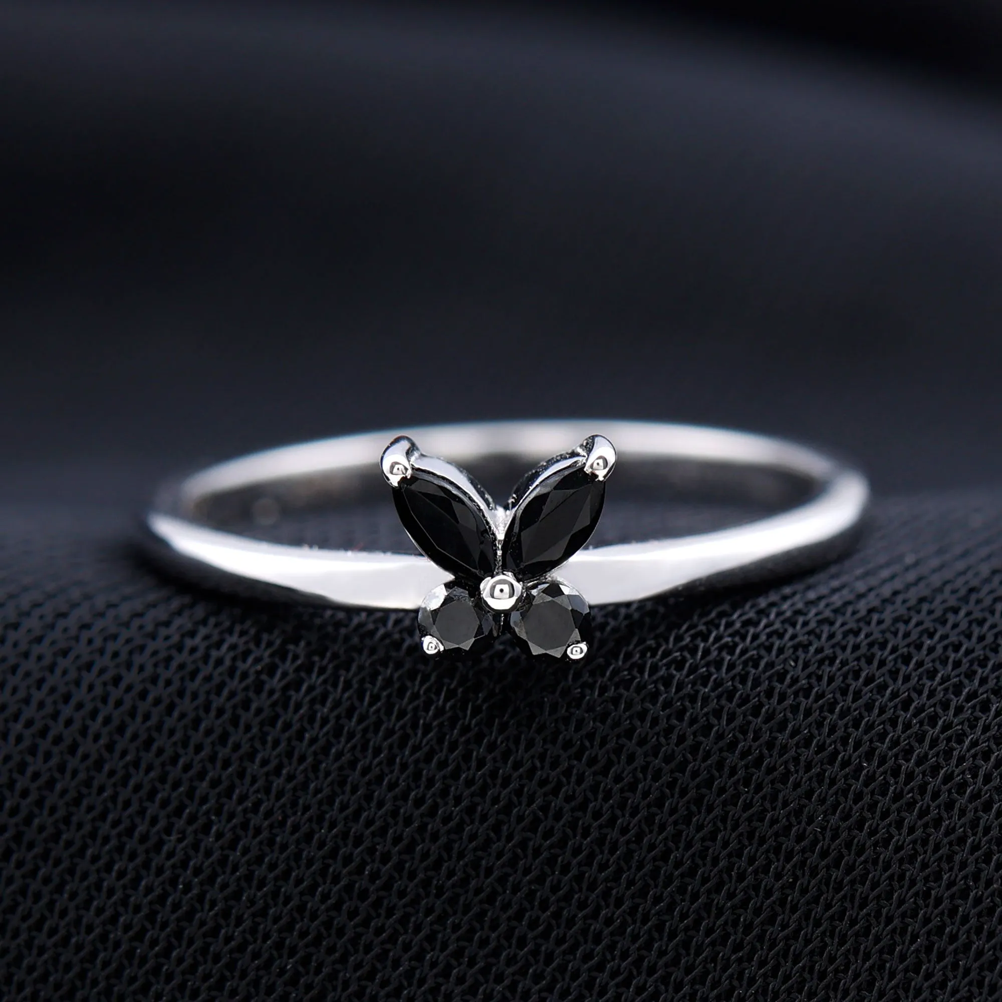 Marquise and Round Black Onyx Butterfly Promise Ring