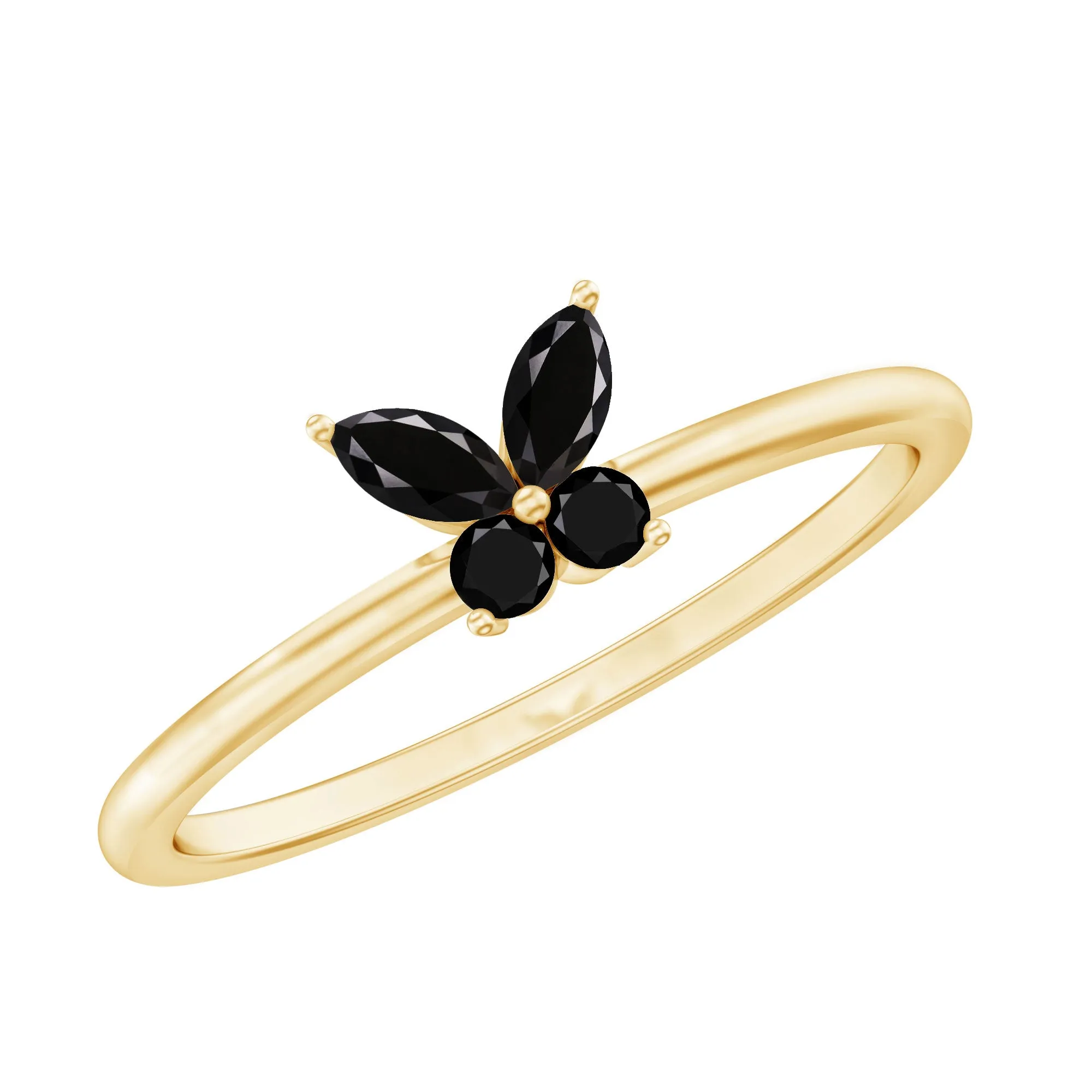 Marquise and Round Black Onyx Butterfly Promise Ring