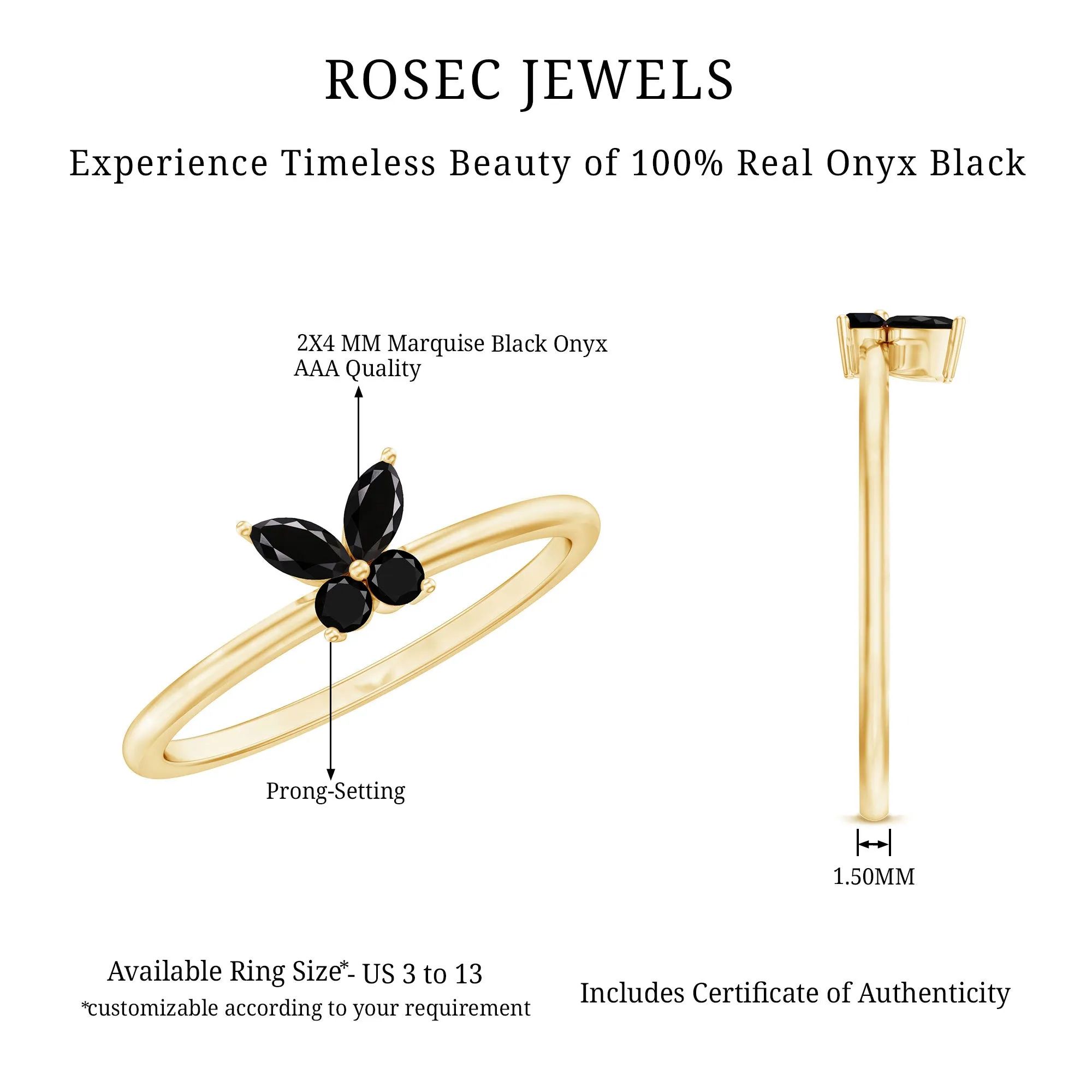 Marquise and Round Black Onyx Butterfly Promise Ring