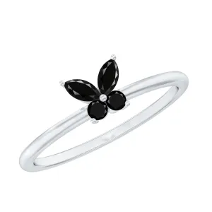 Marquise and Round Black Onyx Butterfly Promise Ring