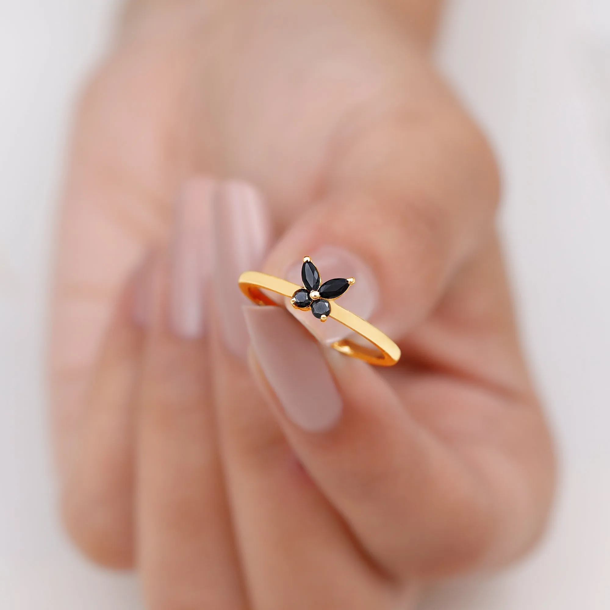 Marquise and Round Black Onyx Butterfly Promise Ring