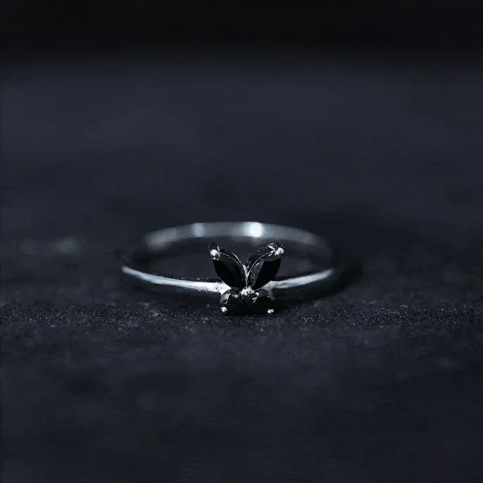 Marquise and Round Black Onyx Butterfly Promise Ring