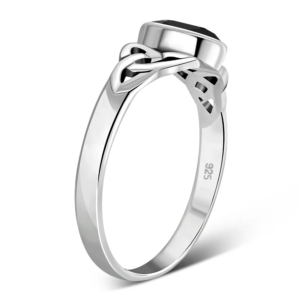 Marquise cut Black Onyx Stone Celtic Silver Ring