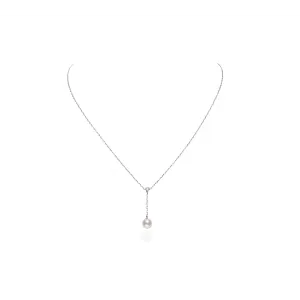 Mikimoto 18K White Gold Pearl and Diamond Necklace, 16-18 inch