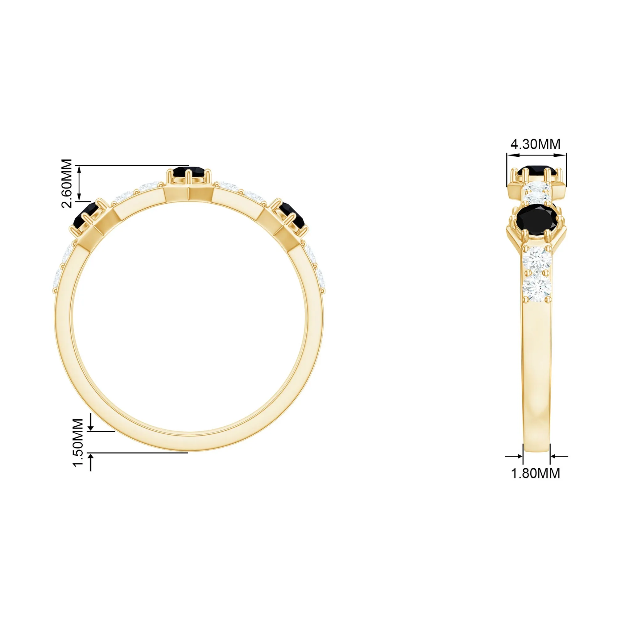 Minimal Half Eternity Ring with Black Onyx and Diamond