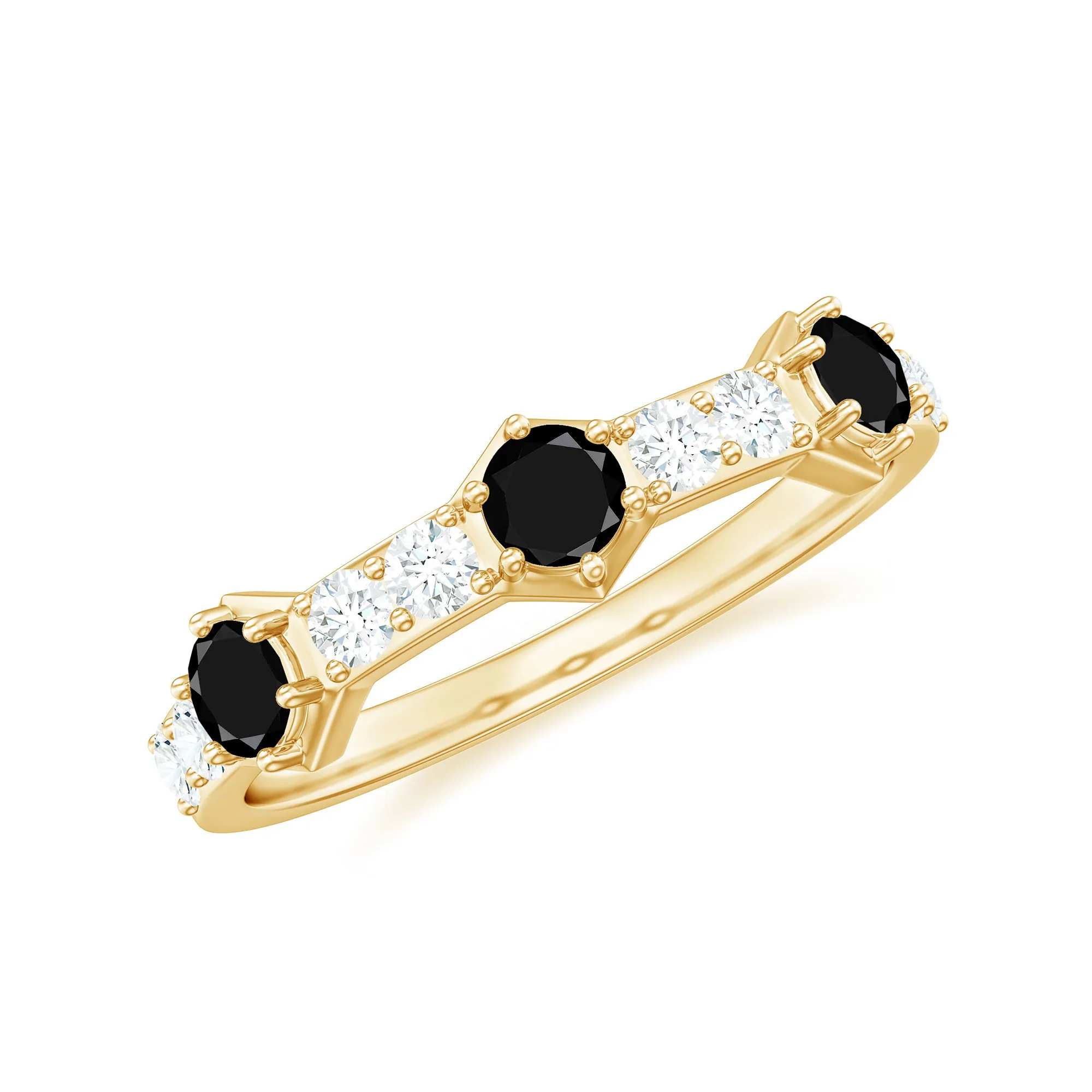 Minimal Half Eternity Ring with Black Onyx and Diamond
