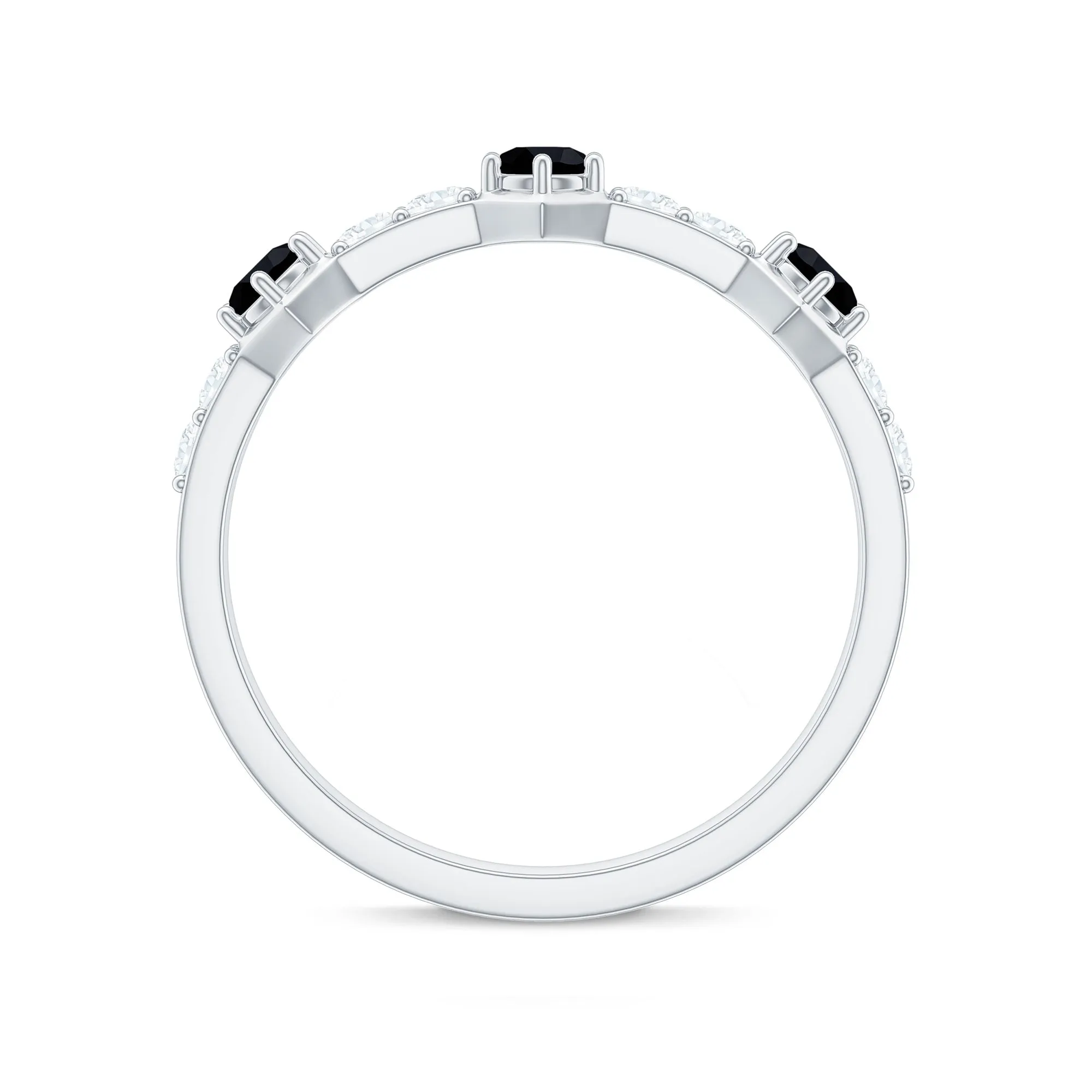 Minimal Half Eternity Ring with Black Onyx and Diamond