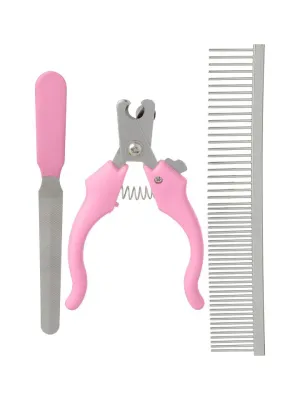 Miniso Pet Series 2.0 Beauty Set (Nail Clipper, File, Comb) Pink