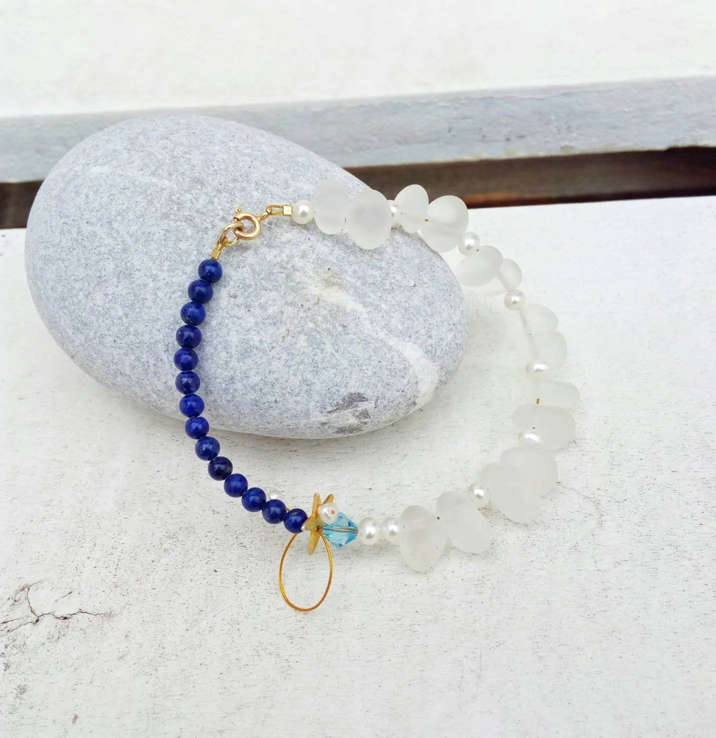 Moonstone And Lapis Lazuli Bracelet, Celestial Gemstone Bracelet