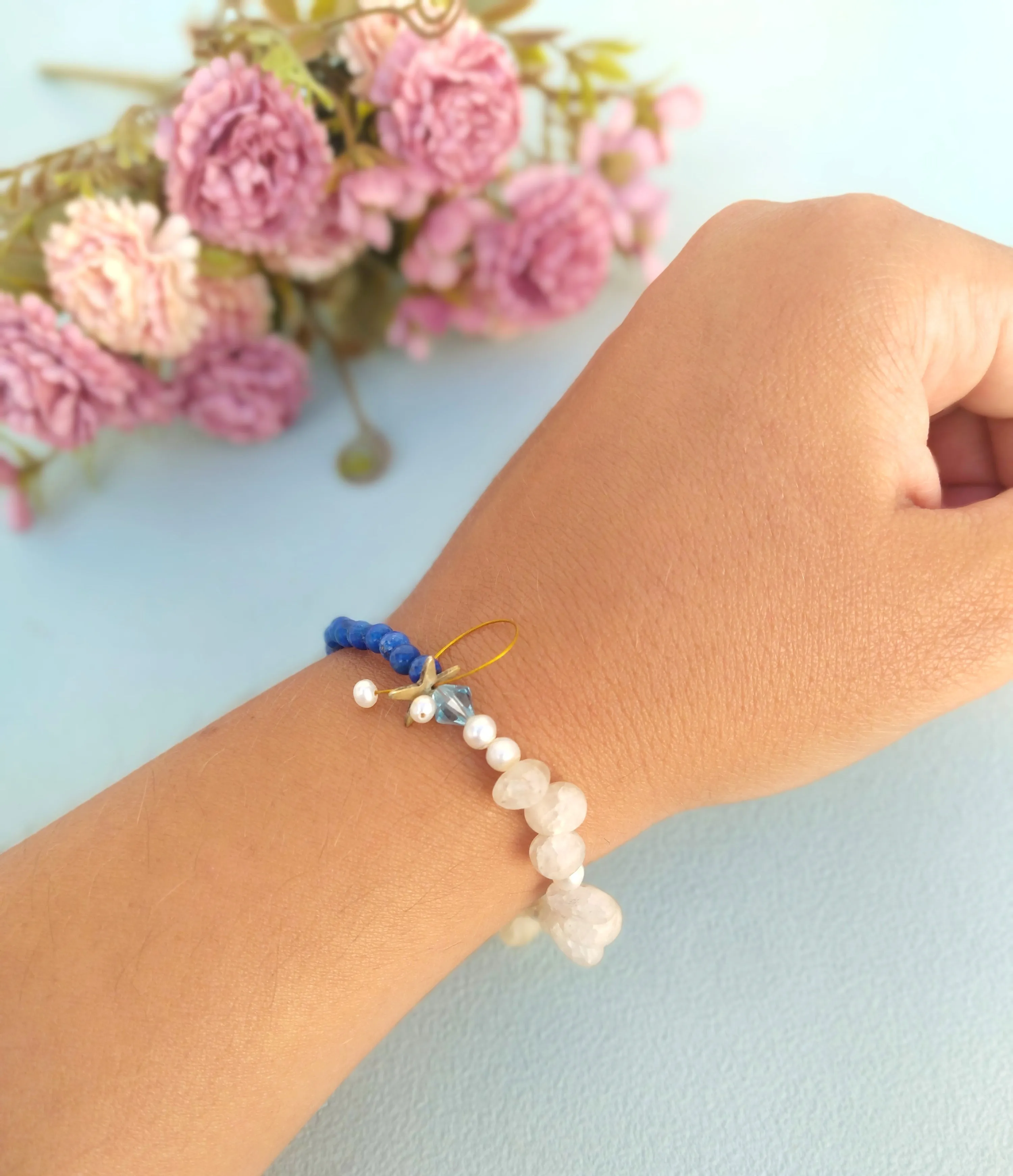 Moonstone And Lapis Lazuli Bracelet, Celestial Gemstone Bracelet