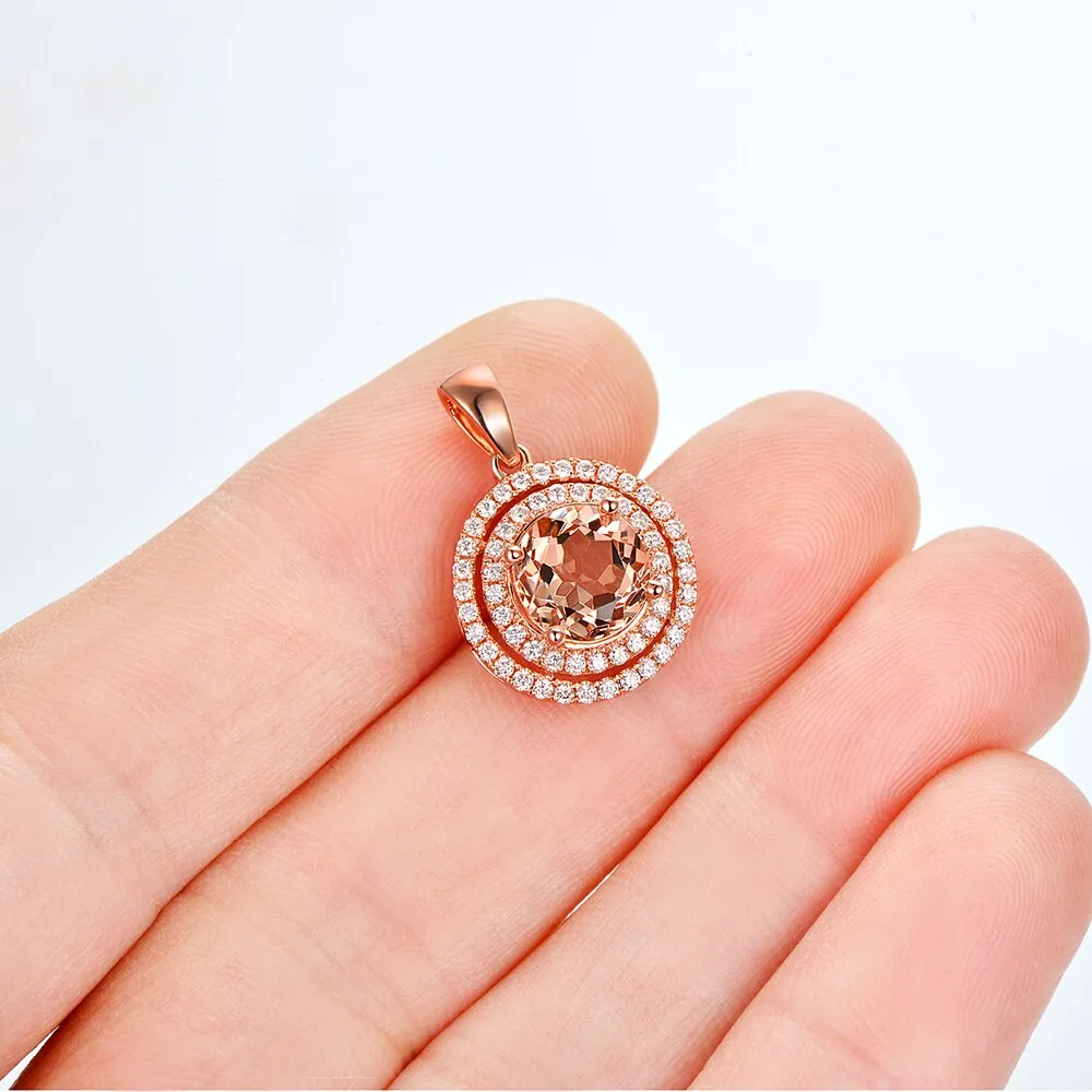 Morganite Diamond Real 14k Rose Gold Necklace