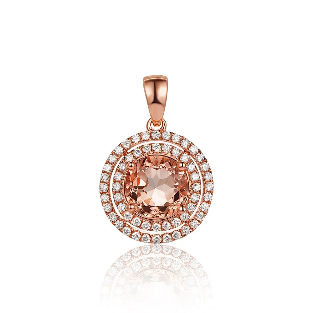 Morganite Diamond Real 14k Rose Gold Necklace