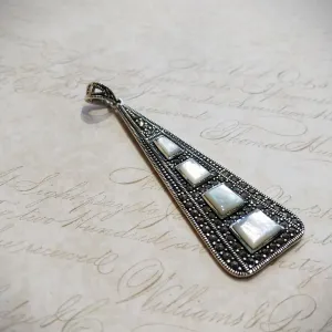 Mother of Pearl Art Deco Pendant  Silver Marcasite