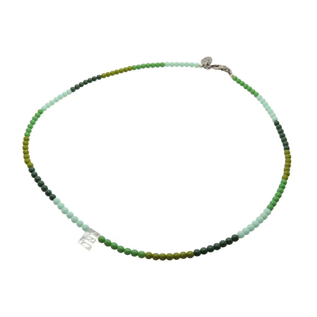 Mother of Pearl Shell Alphabet Letter Charm Ombre Czech Glass Bead Necklace