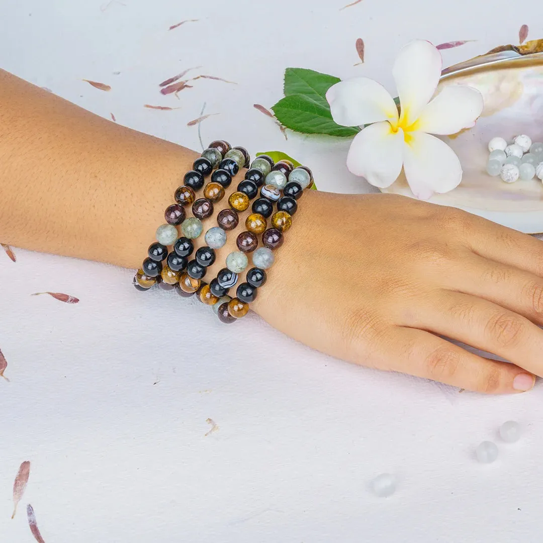 Numerology Number 4 Bracelet | Tiger’s Eye, Black Tourmaline, Hakik, Labradorite & Garnet Crystals for Stability & Strength