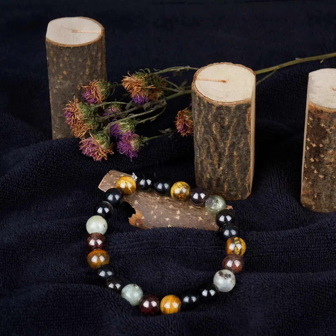 Numerology Number 4 Bracelet | Tiger’s Eye, Black Tourmaline, Hakik, Labradorite & Garnet Crystals for Stability & Strength