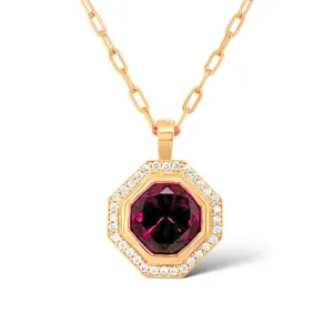 Octagonal Rhodolite Garnet & Diamond Necklace