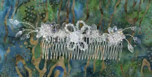 OOAK Handmade Bridal Veil Comb with Hand-wired Czech Glass Flowers and Leaves